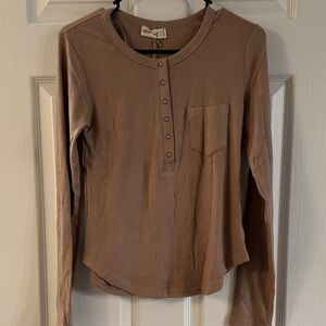 Women's Long Sleeve Henley Top - Brown